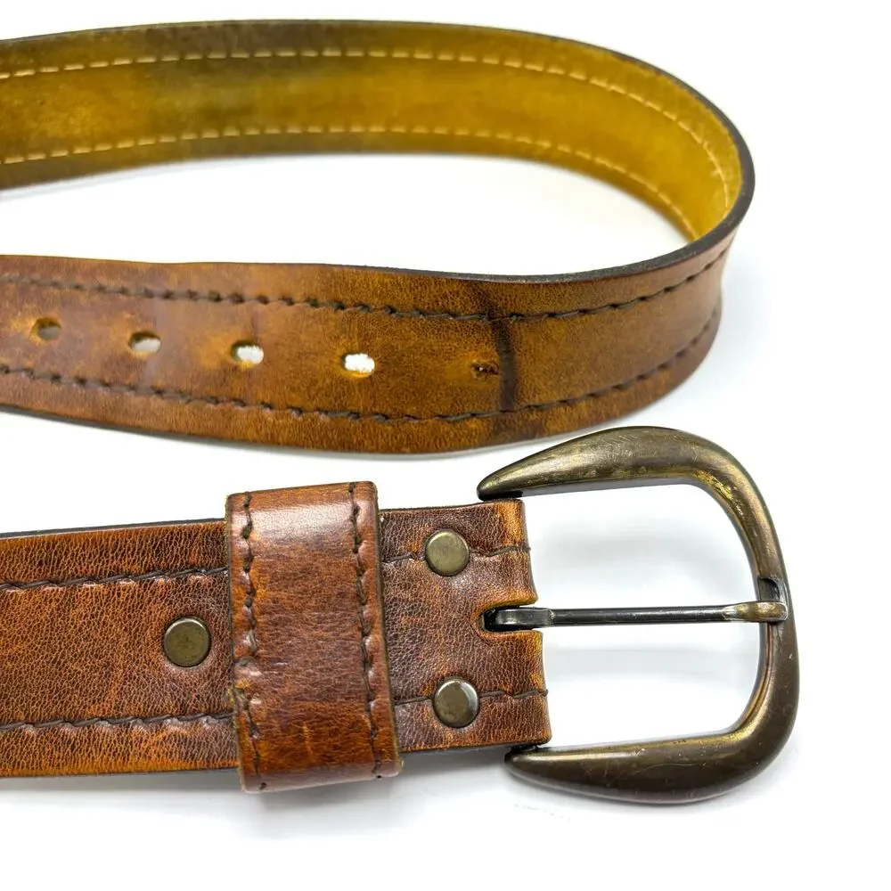 Vintage Distressed Brown Leather Belt 40 Outdoor Western Boho Hippie Streetwear